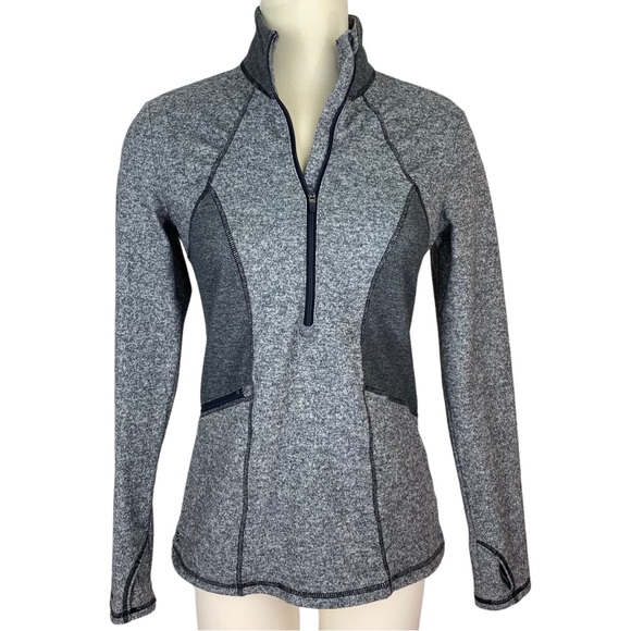 Athleta Pull Over Half Zip Womens Size S Olompali Gray Thumbholes Heathered Top - Picture 14 of 14